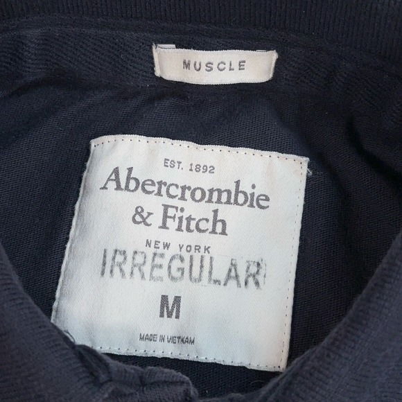 Abercrombie & Fitch Muscle Polo Shirt Men's M Dark Navy Polka Dot Pocket Stretch - Picture 3 of 14